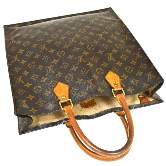 LOUIS VUITTON Logo Sac Plat Hand Tote Bag Monogram Leather Brown M51140 33MQ402 - Picture 3 of 8